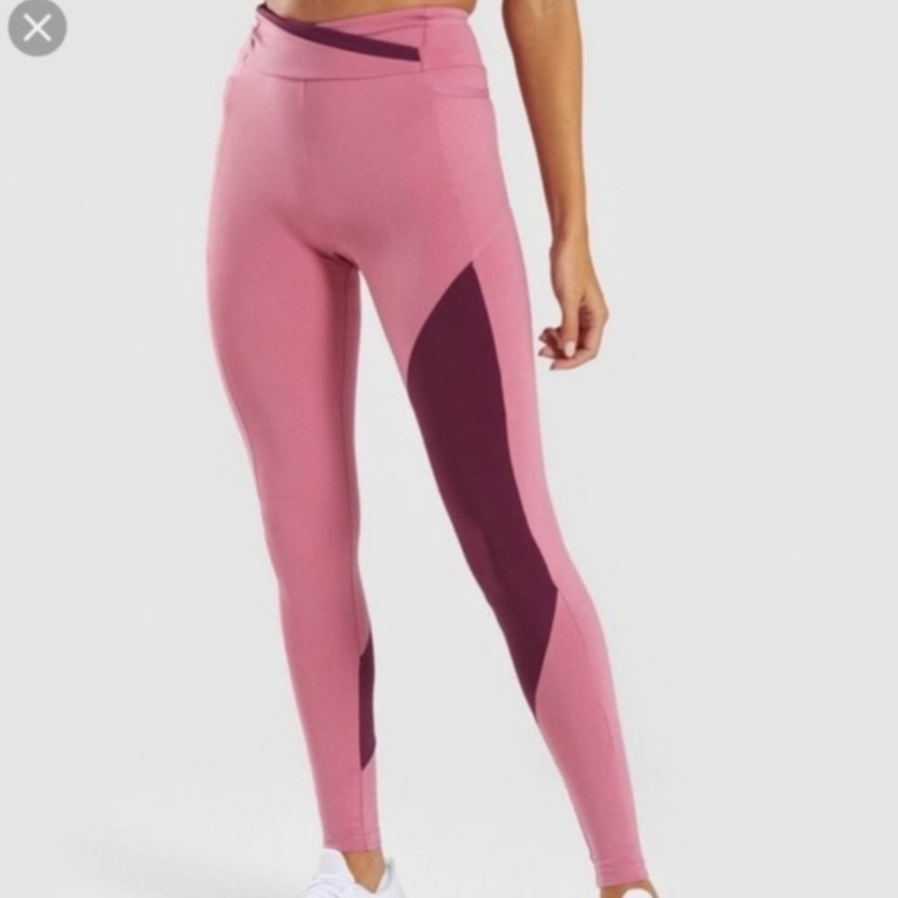 Gymshark Asymmetric Leggings - Dusky Pink/Dark Ruby - Size M